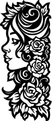 Fototapeta premium A woman with a long black hair and a rose design on her head