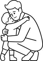 Line Art Illustration of Dad Hugging Son