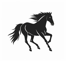 Obraz premium a black silhouette of a sprinting horse on white background