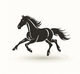 Obraz premium a black silhouette of a sprinting horse on white background