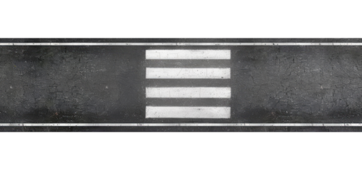 Asphalt road with crosswalk, top view, cut out