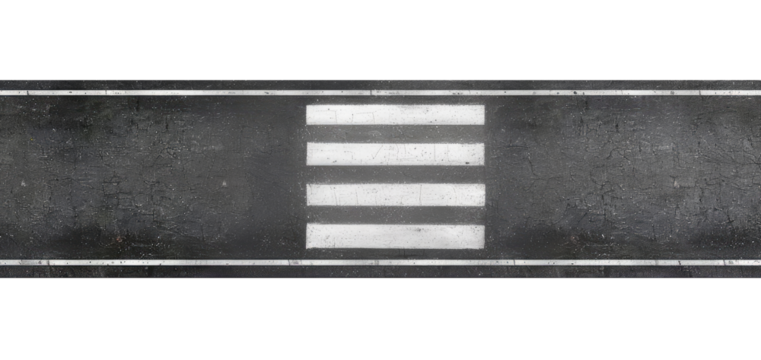 Asphalt road with crosswalk, top view, cut out