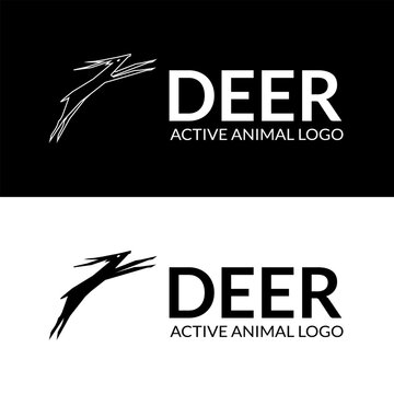 Active agile deer antelope silhouette in a jumping pose logo design