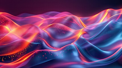 Abstract Digital Landscape with Neon Waves and Particles in Vibrant Colors