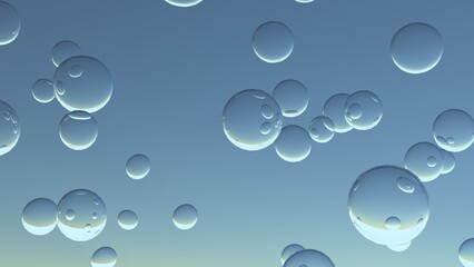 水面と気泡、炭酸水や清潔感や洗濯をイメージする水中の泡