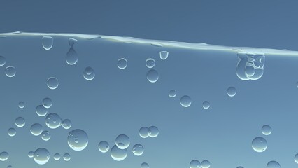 水面と気泡、炭酸水や清潔感や洗濯をイメージする水中の泡