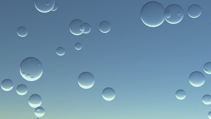 水面と気泡、炭酸水や清潔感や洗濯をイメージする水中の泡