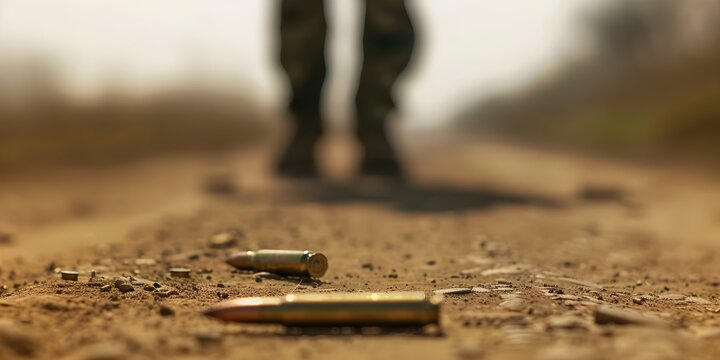 Survivor in a War Zone Facing Bullets on a Dirt Road. Concept War Zone Survival, Facing Bullets, Dirt Road Danger, Conflict Photography, Survival Stories