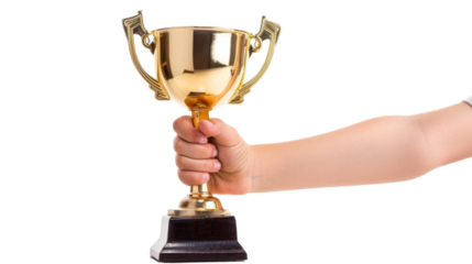 Child holding trophy cup