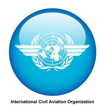 International Civil Aviation Organization flag button on white background