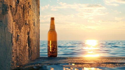 Bottle mockup on the water and narrow gap wall with bright light scene premium photo 3d render