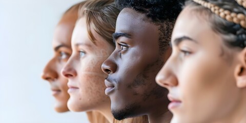 Fototapeta premium Embracing Diversity Diverse Faces in a DNA Double Helix. Concept Community Unity, Multiculturalism, Genetic Diversity, DNA Science