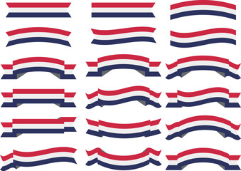 トリコロール配色の色々なリボンのイラストセット