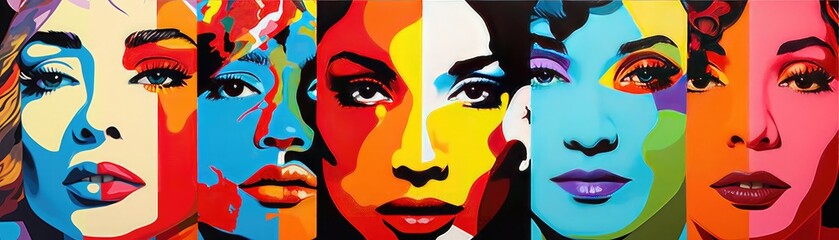 A pop art collage featuring diverse cultural icons, Pop Art, Bold colors, Mixed media, vibrant, dynamic