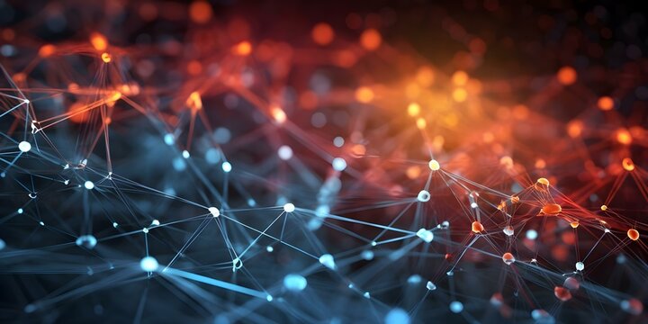 Illustration of quantum computing principles through entangled particles in complex networks. Concept Quantum Computing, Entangled Particles, Complex Networks, Principles Illustration
