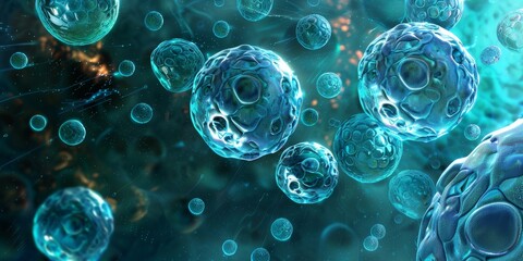 Modern biotech cell interconnected system design, showcasing the interconnected pathways and interactions within cells