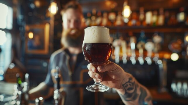 Holding Beer Glass Outside Bar