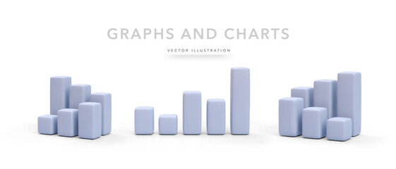 Set of realistic gray graphs and charts isolated on white background. Vector illustration