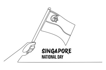 Singapore's independence day Concept. Single line draw design vector graphic illustration.