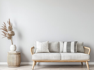 Minimalist room interiors in neutral colors with minimal furniture. Residential interior design composition for Real Estate.