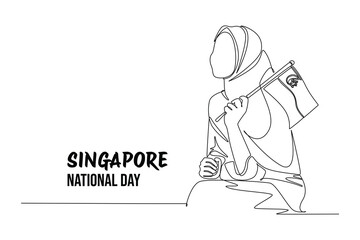 Singapore's independence day Concept. Single line draw design vector graphic illustration.