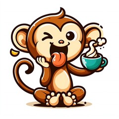 Fototapeta premium A cartoon of a monkey design colours drawing graphic holding a cup of coffee engaging Artistic engaging Illustrative.