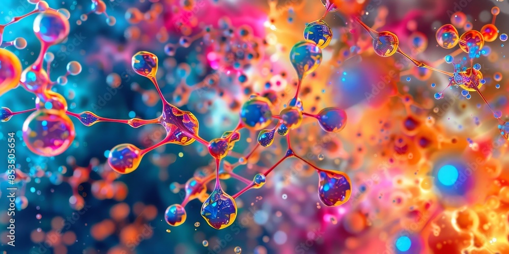 Fototapete Abstract molecular structure visualization with vibrant colors, representing the complexity of chemical compounds