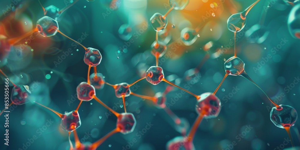 Poster futuristic molecular structure design, showcasing the intricate patterns and connections of atoms an