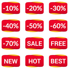 Set of red sale and discount stickers