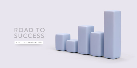 Success statistics are shown by a graph in 3D realistic style. Vector illustration