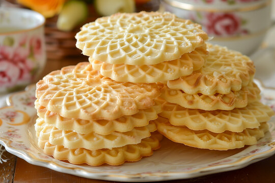 Pizzelle Cookies with Intricate Designs
