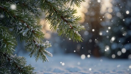 Obraz premium Winter holidays or Christmas background with branches and snowflakes Banner or flyer with branches of Christmas tree Happy new year greeting.