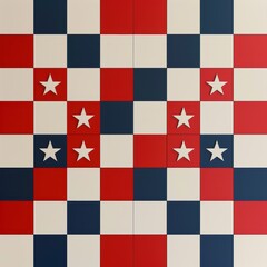 American Flag Themed Checkered Pattern with Stars