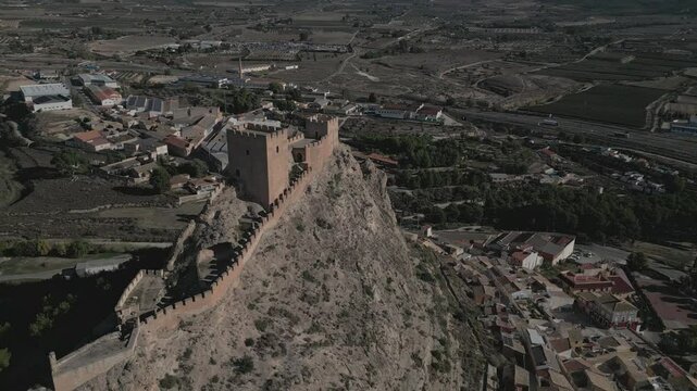 Biar castle and town in alicante, showcasing historic architecture and landscape, aerial view