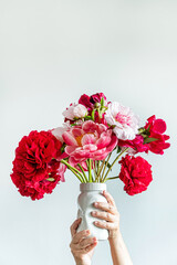 fresh peony in the hands