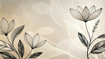 A minimalist background with abstract botanical line art in black and white.