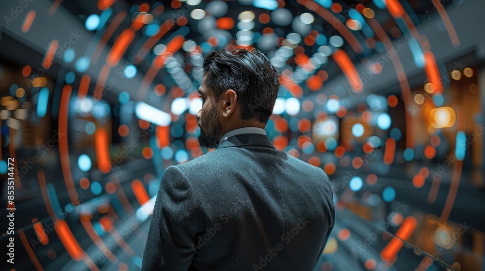 Poster An Indian businessman looking at a focus point of the Target icon. Generative AI.