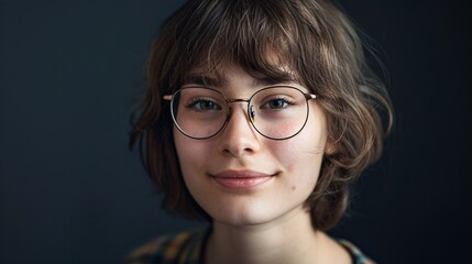 Fototapeta premium A highly detailed photograph of a young adult with a confident and glad demeanor, looking directly at the camera, capturing their individuality and enjoyment in ultra-sharp detail
