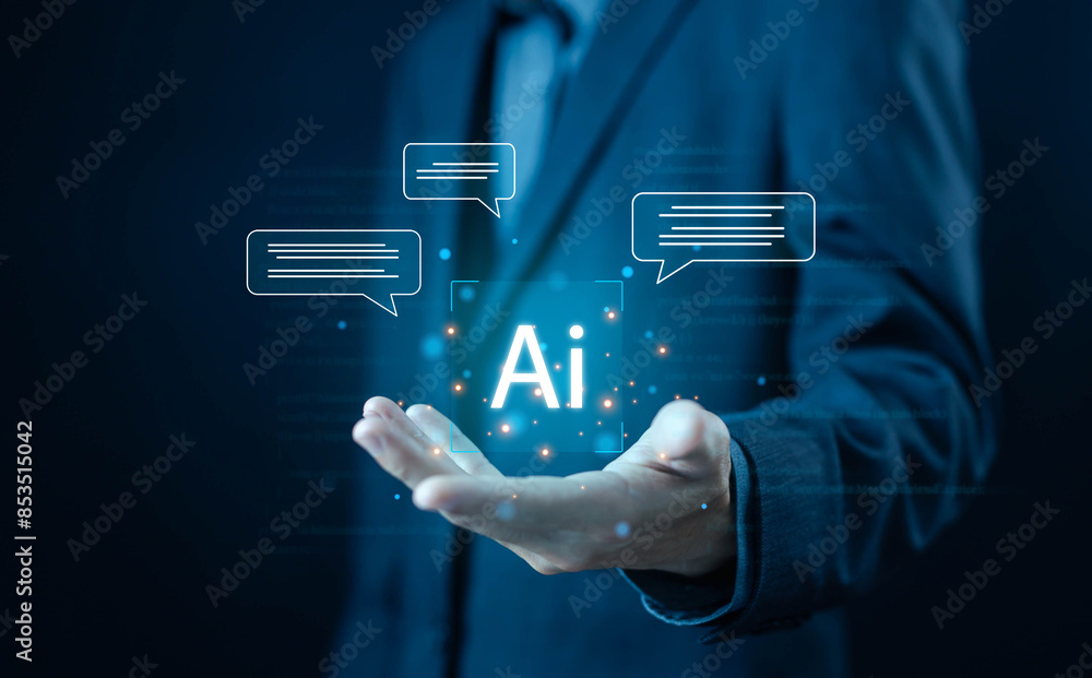Poster ai generates, business communication, development of chatbot digital technology. concept of command 