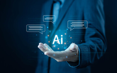 AI generates, business communication, development of chatbot digital technology. concept of command prompt information, smart robot conversation, bot artificial intelligence open for chat customers