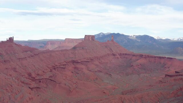 Parrot Mesa Rock Formation in the Utah Desert near Moab, Aerial establishing shot