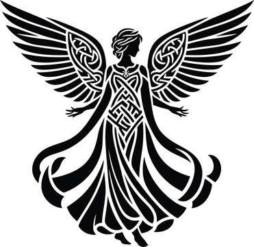 recommend clip art: female angel in silhouete with celtic knot pattern illustration