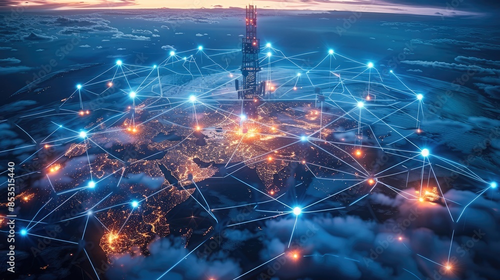 Aufkleber mobile global internet communications. world wide web on phone via wireless satellite network techno