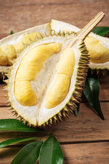 Delicious yellow Peeled Durian of Thailand.