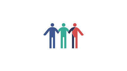 A logo graphic of three people holding hands and standing of red green blue white color palette, simple minimalistic design, on transparent background PNG file, Generative AI illustrations. 