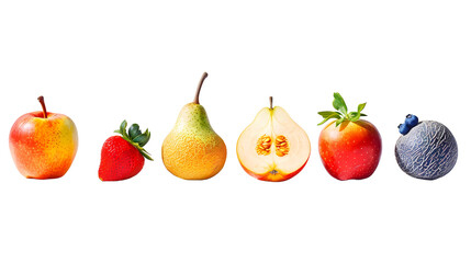 A group of fruits including one of the fruits, on transparent background PNG file, Generative AI illustrations.  	