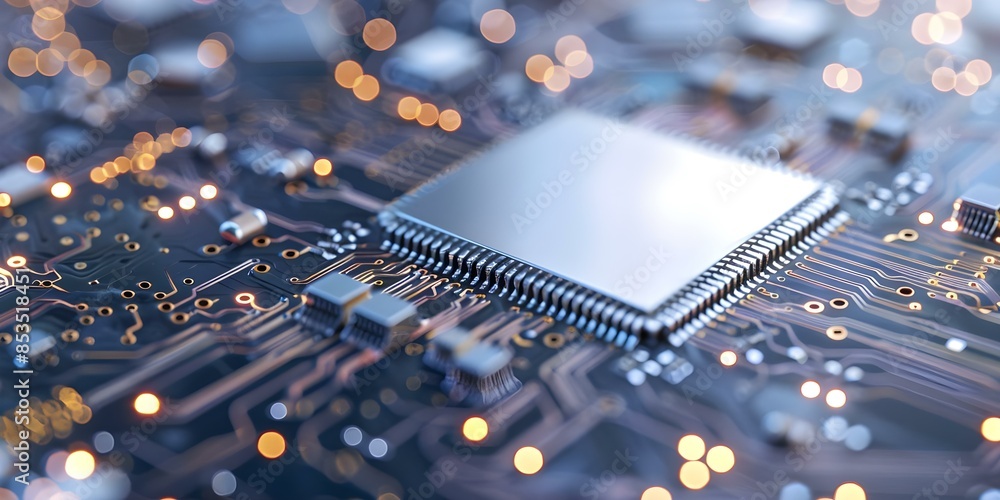 Poster intricate pattern and connections background of electronic circuit board. concept electronic circuit
