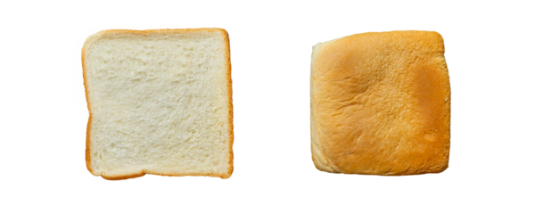 Top view, sliced bread and head or end sliced bread on transparent background
