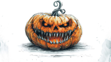 A terrifying pumpkins with glowing eyes and sharp, pointed teeth, perfect for a spooky Halloween theme.