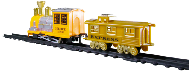 toy train on railway with transparent background